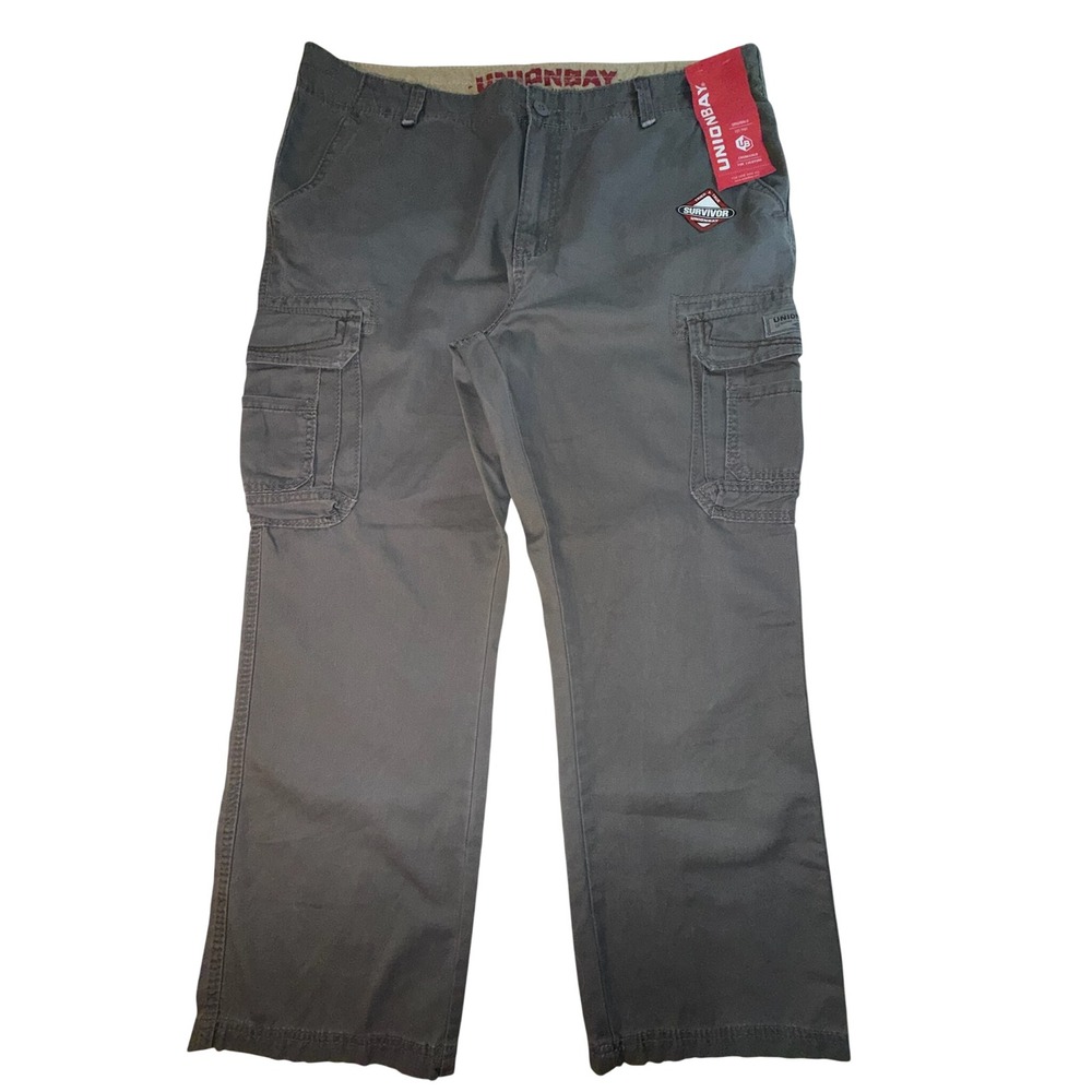 Unionbay Survivor Mens Cargo Pants 44x30 Gray Cotton Twill Multi-Pocket Straight